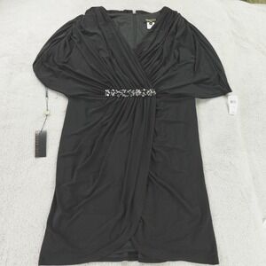 NWT Tadashi Shoji Dress Black Ruched Kaftan‎ Rhinestone
